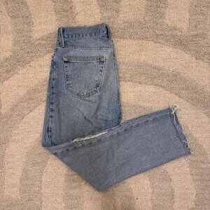 Distressed Relaxed Fit Mid Rise Jeans, Size 27